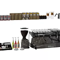 Complete Coffee Kitchen Appliances With Espresso Machine Grinder Beans Cups And Condiments 3d model
