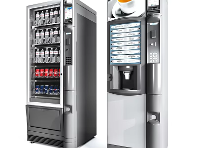 Modern Kitchen Appliances Featuring Beverage And Coffee Vending Machines With Automatic Dispensing 3d model