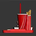 Fast Food Meal With Hamburger French Fries Coca Cola Ketchup And Napkin On Red Tray