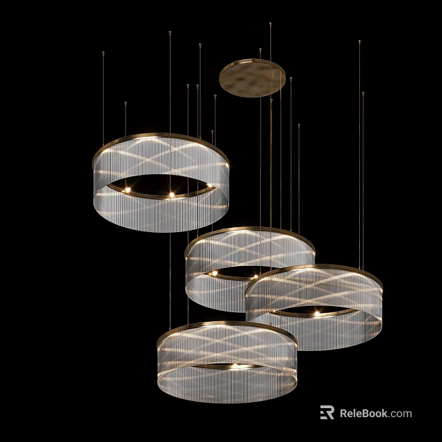 Modern Layered Circular Chandelier With Metallic Frame And Transparent Shade 3d model 