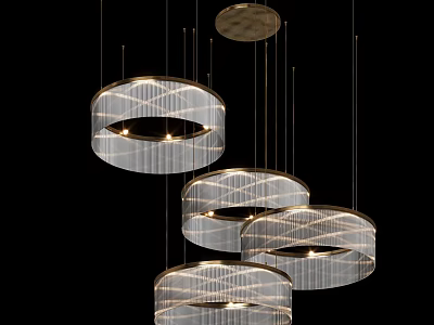 Modern Layered Circular Chandelier With Metallic Frame And Transparent Shade 3d model