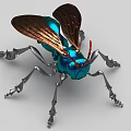 Smart Machine as Mechanical Insect with Blue Body Brown Wings Red Antennae and Silver Legs