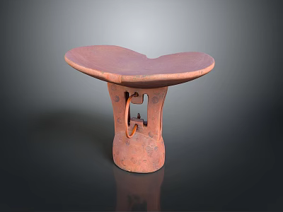 Unique Terracotta Stool With Curved Top And Artisanal Carved Base Design 3d model