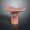 Unique Terracotta Stool With Curved Top And Artisanal Carved Base Design
