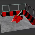 Industrial Safety Barrier Enclosure With Red Black Stripes And Red Mechanical Grabber
