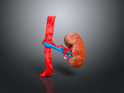 3D Rendered Human Kidney with Connected Blood Vessels Anatomical Structure 3d model