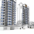 Two Modern High Rise Residential Buildings With Balconies And Green Courtyard Exterior Design
