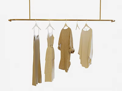 Simple Elegant Clothes on Golden Hangers in Beige Light Brown Neutral Tones with White Background 3d model