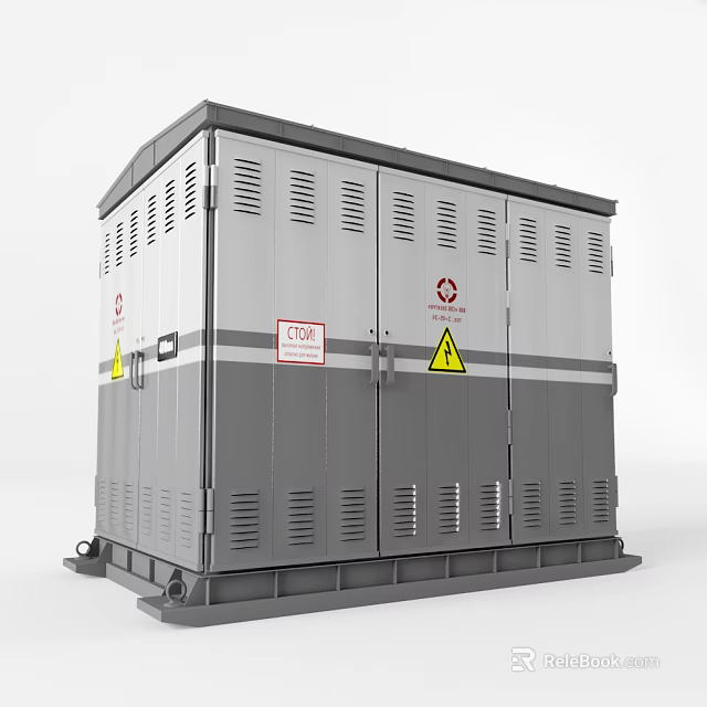 Industrial Electrical Equipment With Metal Enclosure Ventilation Slots Caution Labels And Warning Signs 3d model 