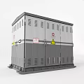 Industrial Electrical Equipment With Metal Enclosure Ventilation Slots Caution Labels And Warning Signs