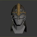Viking Warrior Helmet With Gold And Silver Decoration And Medieval Style Display Stand