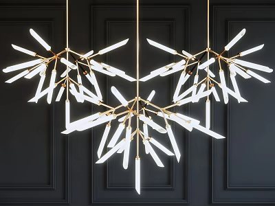 Modern Branch Like Chandelier With Golden Frame And White Light Tubes On Dark Wall 3d model