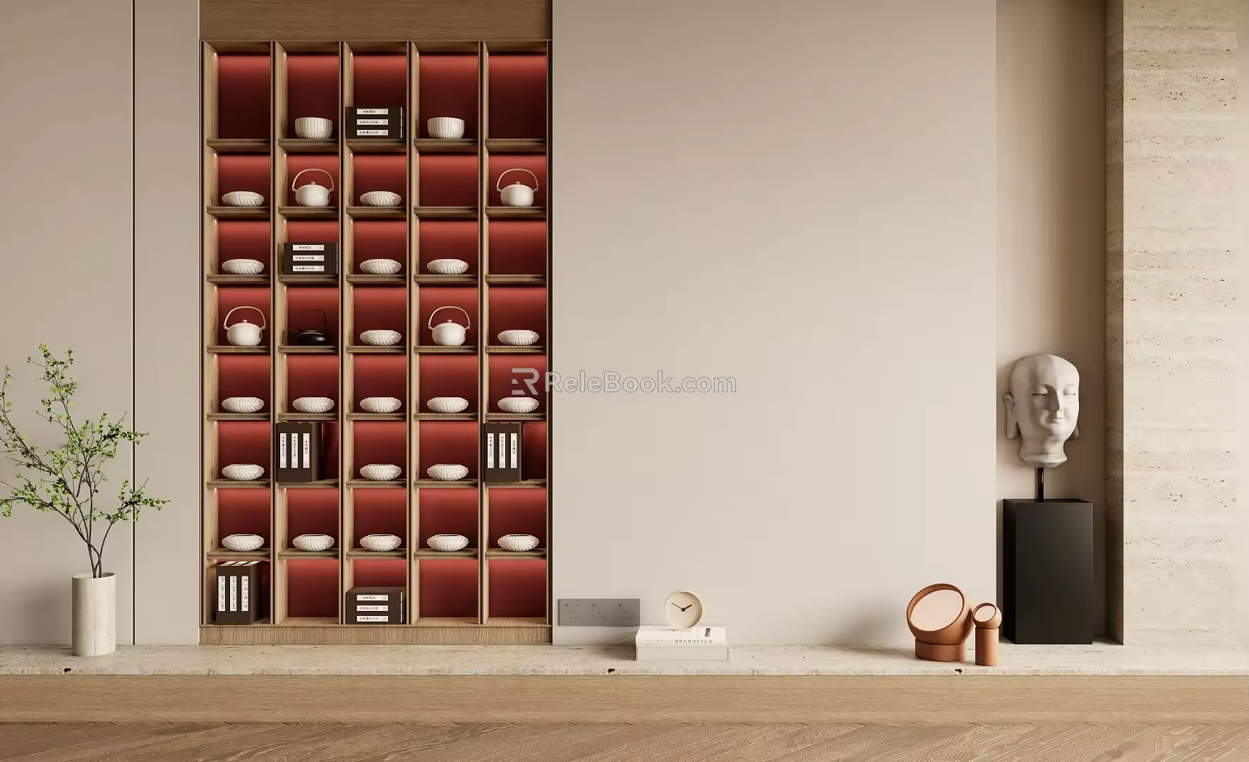 New Chinese-style decorative bookcase background wall 3d model