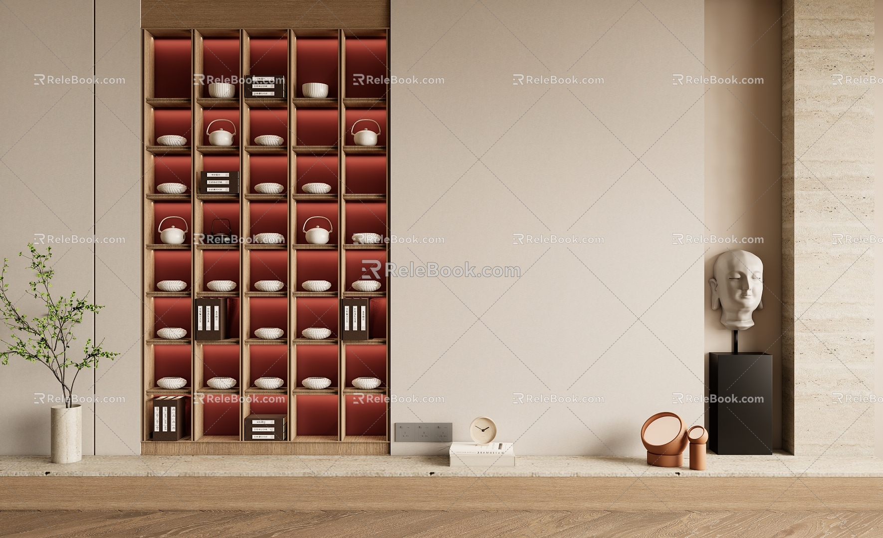 New Chinese-style decorative bookcase bookcase background wall 3d model