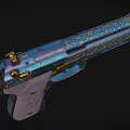 Ornate Blue And Gold Decorative Pistol With Intricate Patterns On Purple Grip
