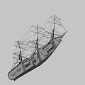 Vintage Sailing Ship 3D Model With Multiple Masts And Classic Hull Design
