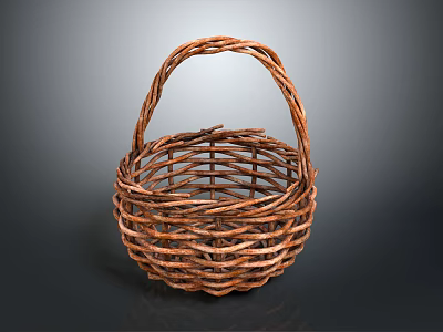 Handwoven Brown Wicker Basket With Handle For Everyday Living Essentials 3d model