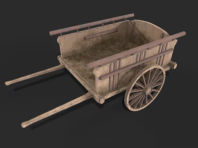 Old Fashioned Wooden Cart With Large Wheel And Rustic Wooden Structure 3d model