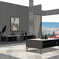 Modern Coffee Table In Living Room With Marble Top Black White Design And City View