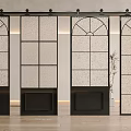Sliding Glass Doors With Black Frame And Arched Top Grid Design For Modern Interior