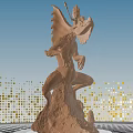 Game Movie Character Golden Dragon Statue With Blue Sky And Mosaic Ground