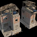 Old Shabby Brick Structures With Wooden Roofs And Small Broken Windows Doors