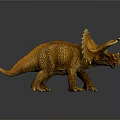 Realistic Orange Triceratops Dinosaur Model With Scaled Skin Horns And Frill