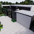 Modern Detached Villa With Glass Walls And Terrace Surrounded By Lush Green Trees And Garden