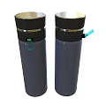 Two Dark Gray Insulated Cups With Black Lids And Green Flip Handles