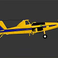 Yellow Small Single Engine Aircraft With Blue Stripes Propeller Wings On Dark Background 3d model