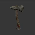 Medieval Battle Axe with Metal Head Wooden Handle and Red Strap