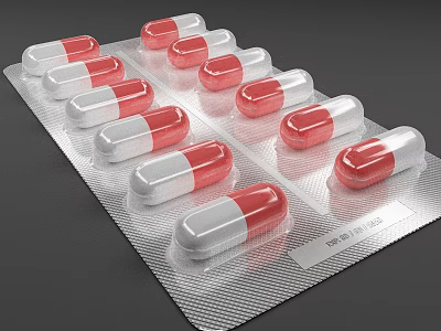 Red And White Capsules In Blister Pack With Aluminum Packaging Design 3d model