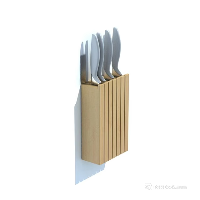 Kitchen Cutlery Set with Wooden Block and Sharp Stainless Steel Knives 3d model 