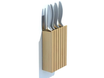 Kitchen Cutlery Set with Wooden Block and Sharp Stainless Steel Knives 3d model
