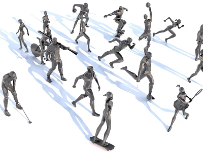 Statues of figures in motion 3d model