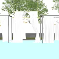 Elegant White Ceiling Drapery For Outdoor Poolside Event With Trees And Reflection 3d model