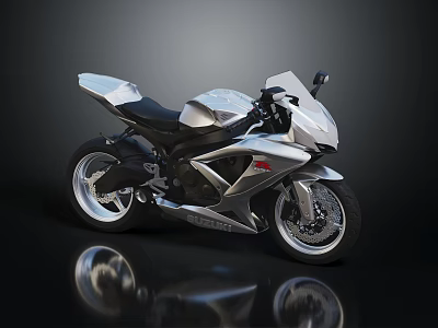 Modern Silver Sport Motorcycle With Sleek Design On Dark Reflective Background 3d model