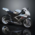 Modern Silver Sport Motorcycle With Sleek Design On Dark Reflective Background