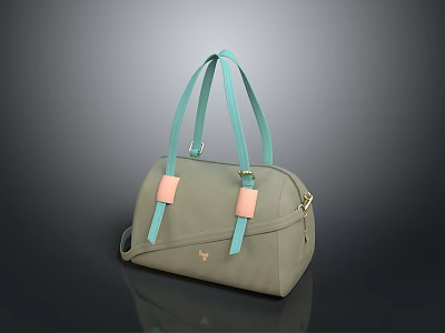 Stylish Grayish Green Handbag With Light Blue Handles And Pink Straps 3d model