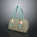 Stylish Grayish Green Handbag With Light Blue Handles And Pink Straps