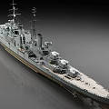 Detailed Model Of A Battleship With Turrets And Decks