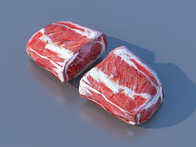 Fresh Raw Beef Chunks With Marbled Fat Texture On Gray Surface 3d model