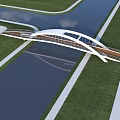 Modern Arch Bridge Over Water With Green Grass And Walkway Design