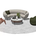 Modern Beige Sofa and Coffee Table Set with Green Armchair Floral Vase and Wine Glasses