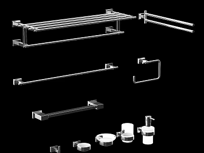 Essential Bathroom Washing Accessories Including Towel Racks Soap Dish Cup Holder And Hooks 3d model