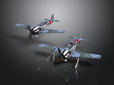 Two Vintage Biplanes With Red White Markings On Dark Reflective Surface For Space Exploration 3d model