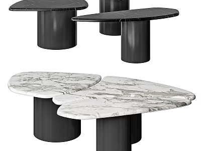 Stylish Modern Luxury Coffee Tables with Irregular Shape Marble Tops and Black Bases 3d model