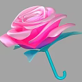 Beautiful Pink Rose Flower With Green Leaves Blue Stem And Curved Hook Design