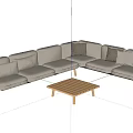 Light Gray Sectional Sofa With Wooden Frame And Matching Coffee Table 3d model