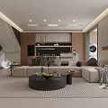 Modern Living and Dining Area Interior With Sofa Dining Table And Pendant Lights 3d model